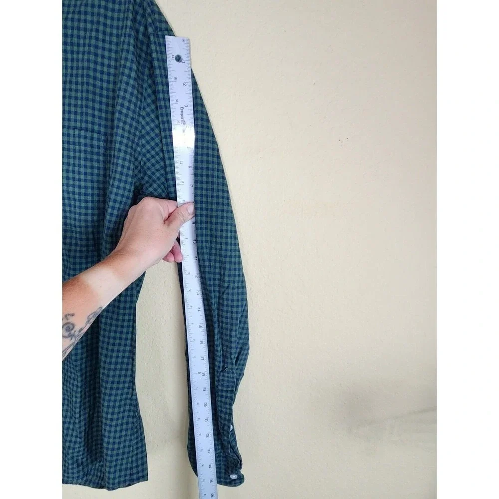 J.Crew‎ Flex Washed Slim Fit Gingham Button Down Shirt Mens XL Green Navy Blue